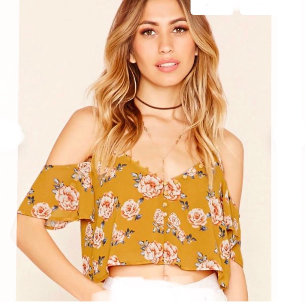 Forever 21 Summer Top Mustard Floral Size S